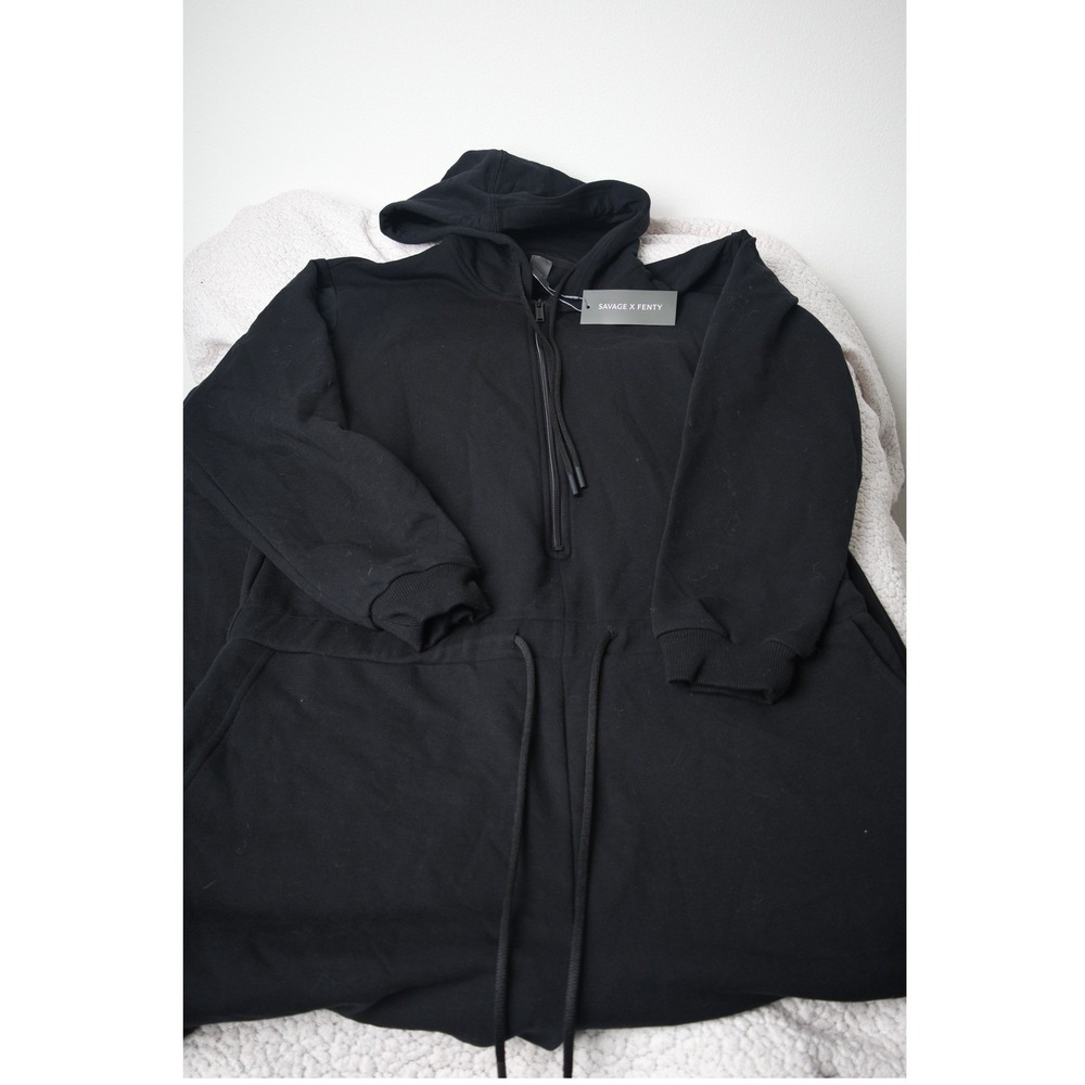 Savage X Fenty Womens Black Hooded Half Zip Long Sleeve Wide Leg Jumpsuit NWT